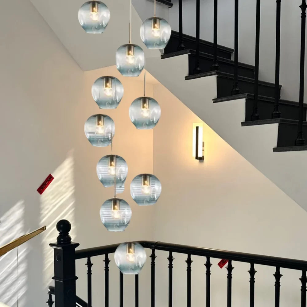 Afralia™ Rotating Stairwell LED Chandelier Glass Ball Modern Minimalist Nordic Long Chandelier