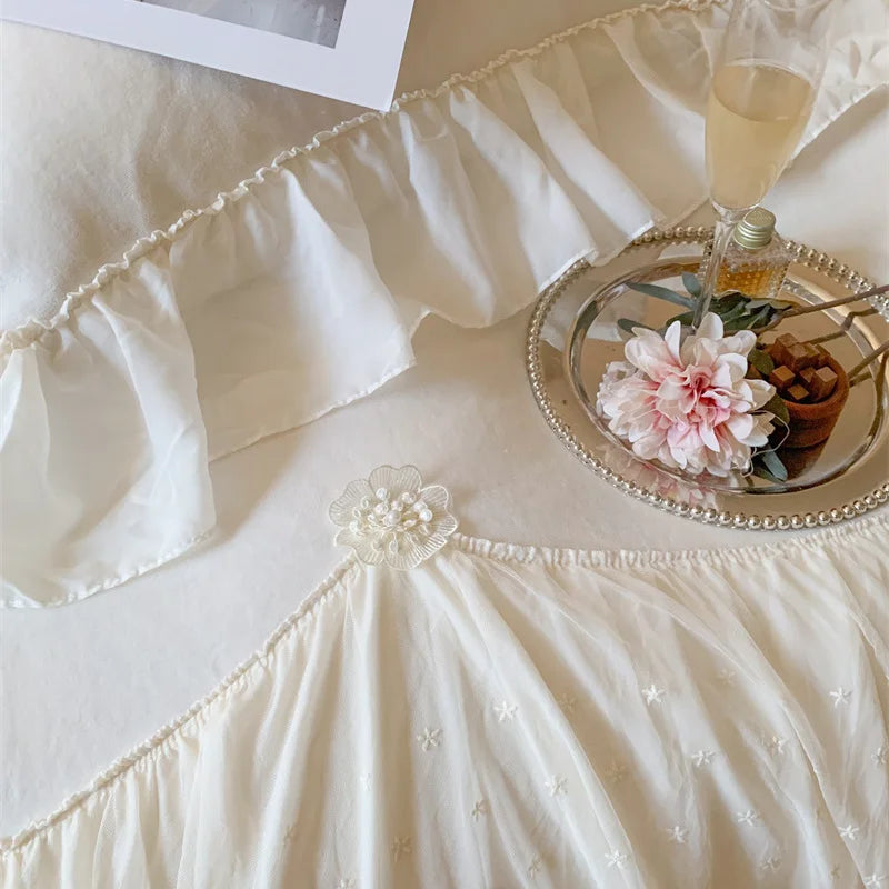 Afralia™ French Princess Velvet Bedding Set, Queen Size with Lace Ruffles