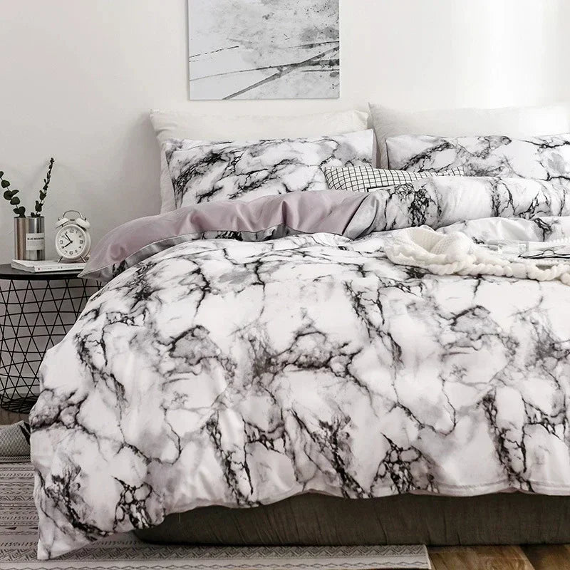Afralia™ Marble Print Duvet Cover Set for Queen/King Size Beds, Soft Brushed Fabric