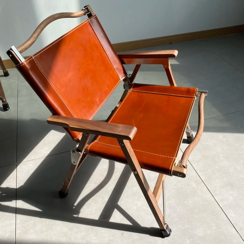 Afralia™ Folding Portable Backrest Chair Black Walnut: Outdoor Camping Leisure Garden Chair