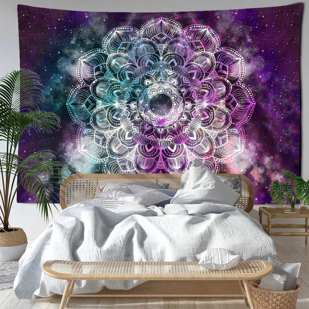 Afralia™ Purple Starry Sky Mandala Tapestry Wall Hanging - Bohemian Tropical Aesthetics