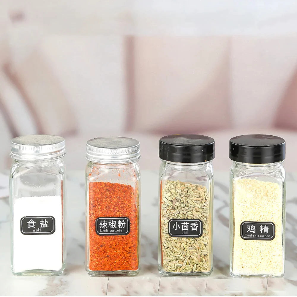 Afralia™ Glass Seasoning Jar Set Kitchen Spice Box Canister BBQ Bottle Jar