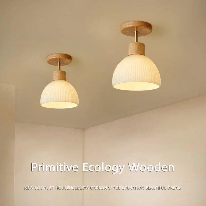 Afralia™ Coco Wood Glass LED Ceiling Chandelier for Aisle Corridor Balcony - Nordic Design