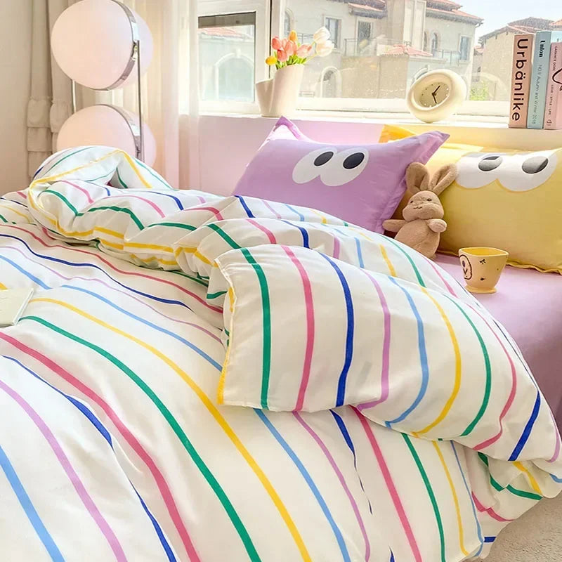 Afralia™ Striped Printed Cotton Bedding Set for Twin/Double Size Beds