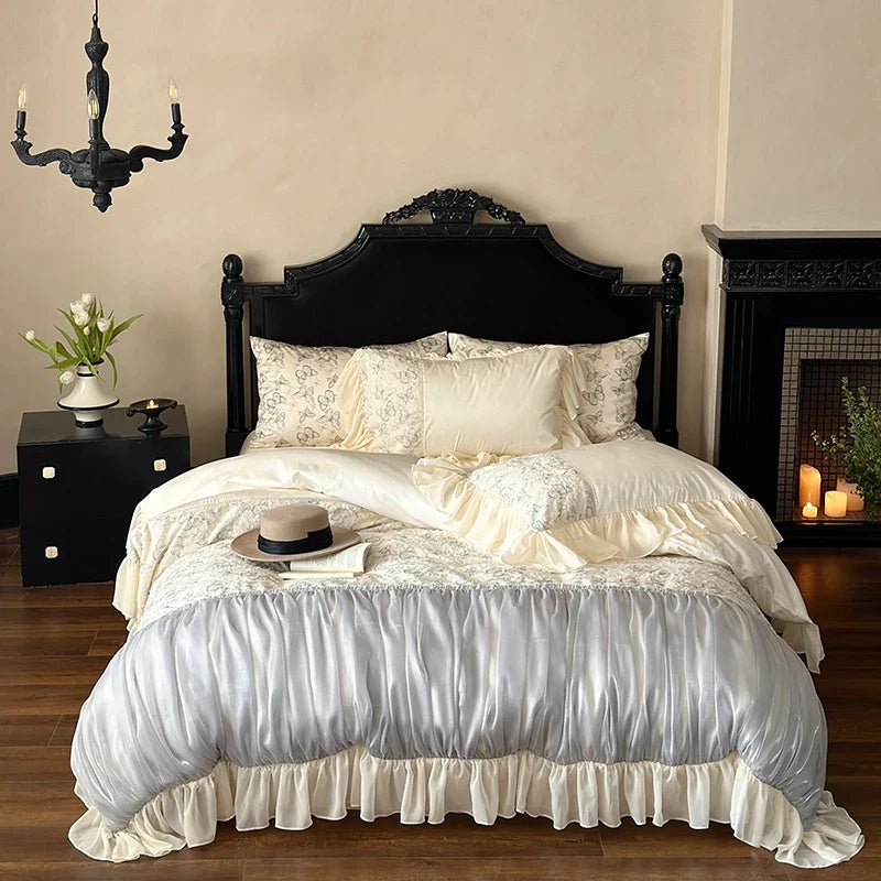 Afralia™ Romantic Ruffles Butterfly Lace Patchwork Bedding Set with 1000TC Egyptian Cotton