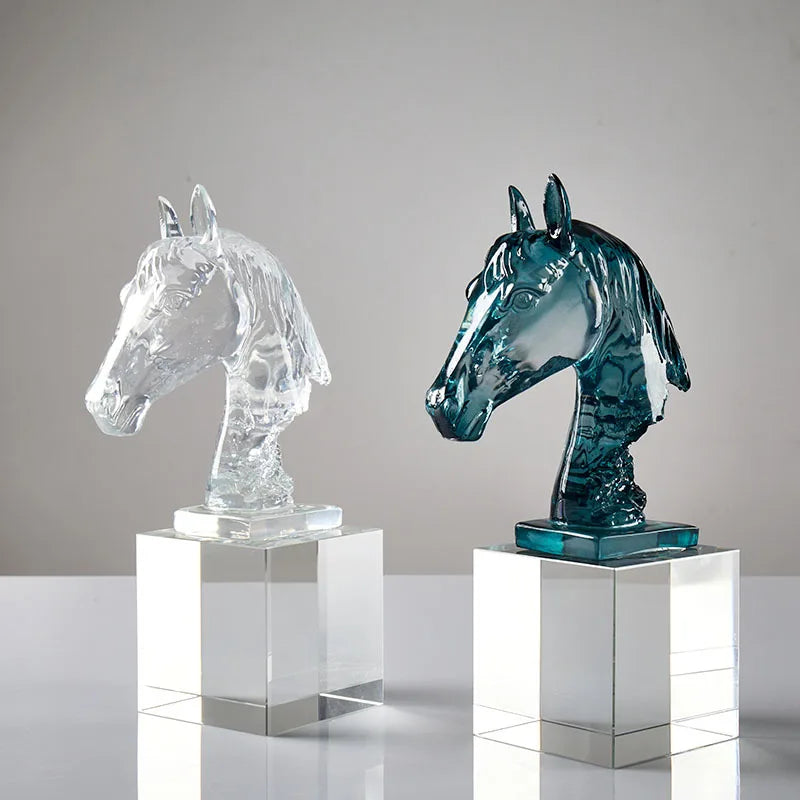 Afralia™ Horse Head Crystal Statue - Decorative Room Sculpture