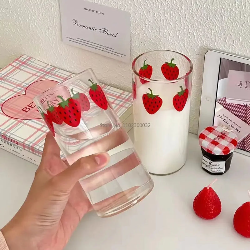 Afralia™ Nana Strawberry Glass Cup - Heat Resistant, Cute, Transparent Water Cup