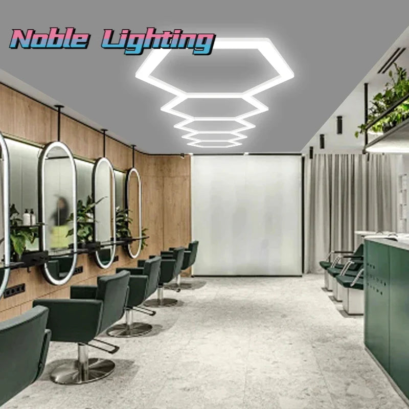 Afralia™ Hexagon LED Garage Ceiling Light for Auto Body Repair Workshop