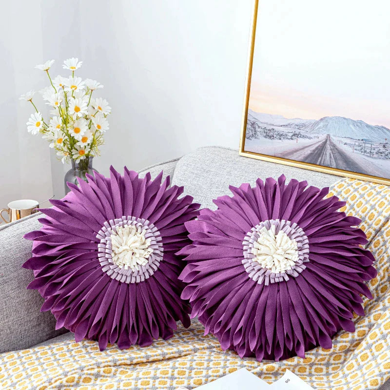 Afralia™ Velvet Sunflower Round Cushion Cover 45*45 Chrysanthemum Purple Daisy Pillow
