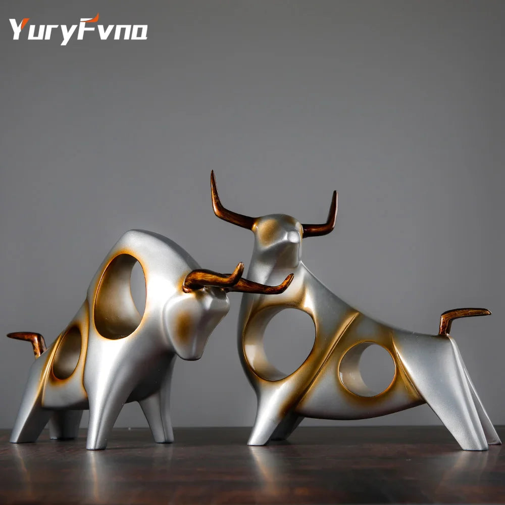 Afralia™ Resin Bull Figurine Office Table Decor Lucky Cow Ornament Ox Craft
