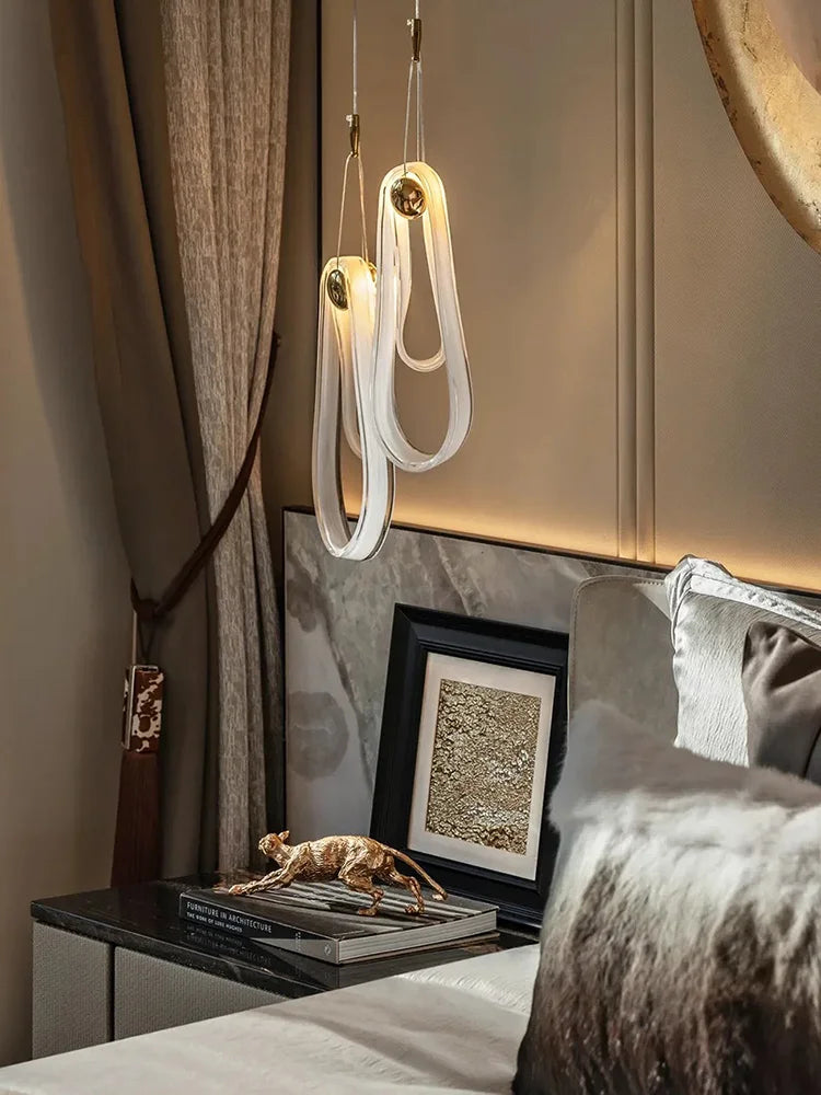 Afralia™ Linear White Glass Chandelier LED Dimmable Bedroom Light