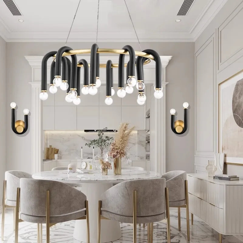 Afralia™ Black Aluminum U-Shaped Tube Dimmable LED Chandelier for High Ceilings