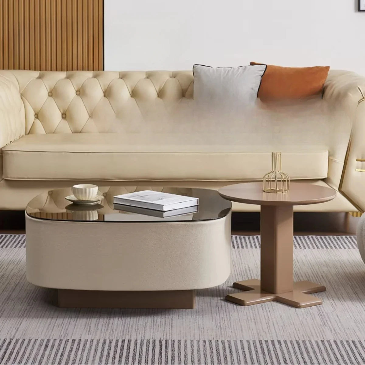 Afralia™ Minimalist Round Marble Coffee Table Glass Modern Design for Home Furniture
