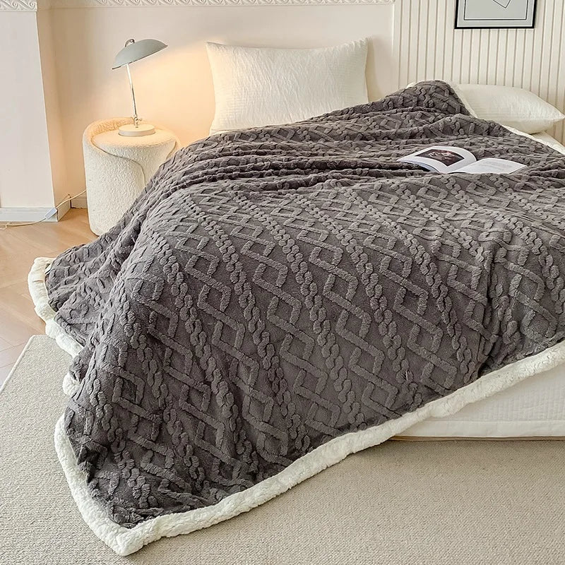 Afralia™ Striped Jacquard Taffeta Lamb Fleece Blanket: Cozy Multi-Functional Shawl for All Seasons