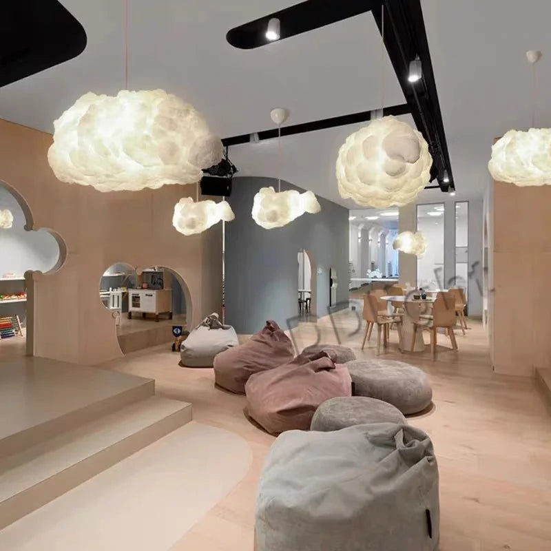 Afralia™ Cloud Chandelier: Cotton Lampshade Hanging Light for Bedroom & Living Room