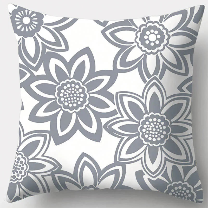 Afralia™ Grey Geometry Leaves Floral Stripes Plaids Print Lumbar Pillow Case