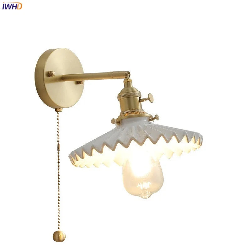 Afralia™ Ceramic LED Wall Lamp Pull Chain Bedroom Bathroom Mirror Light