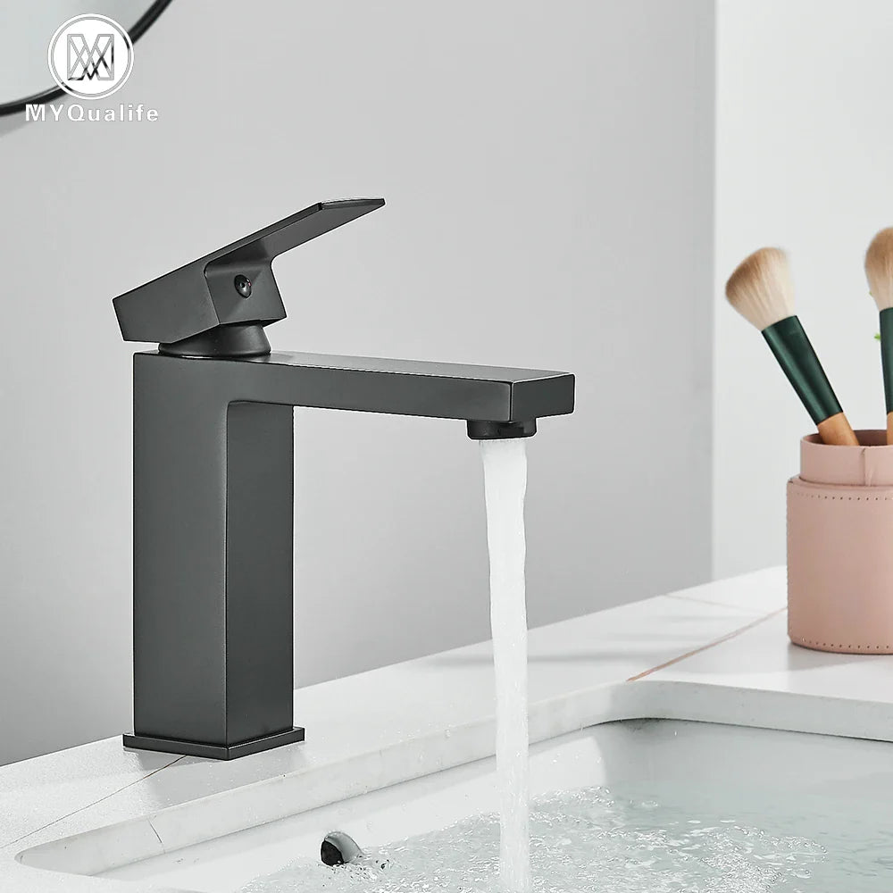 Afralia™ Gold Stainless Steel Bathroom Basin Faucet Mixer Deck Mounted