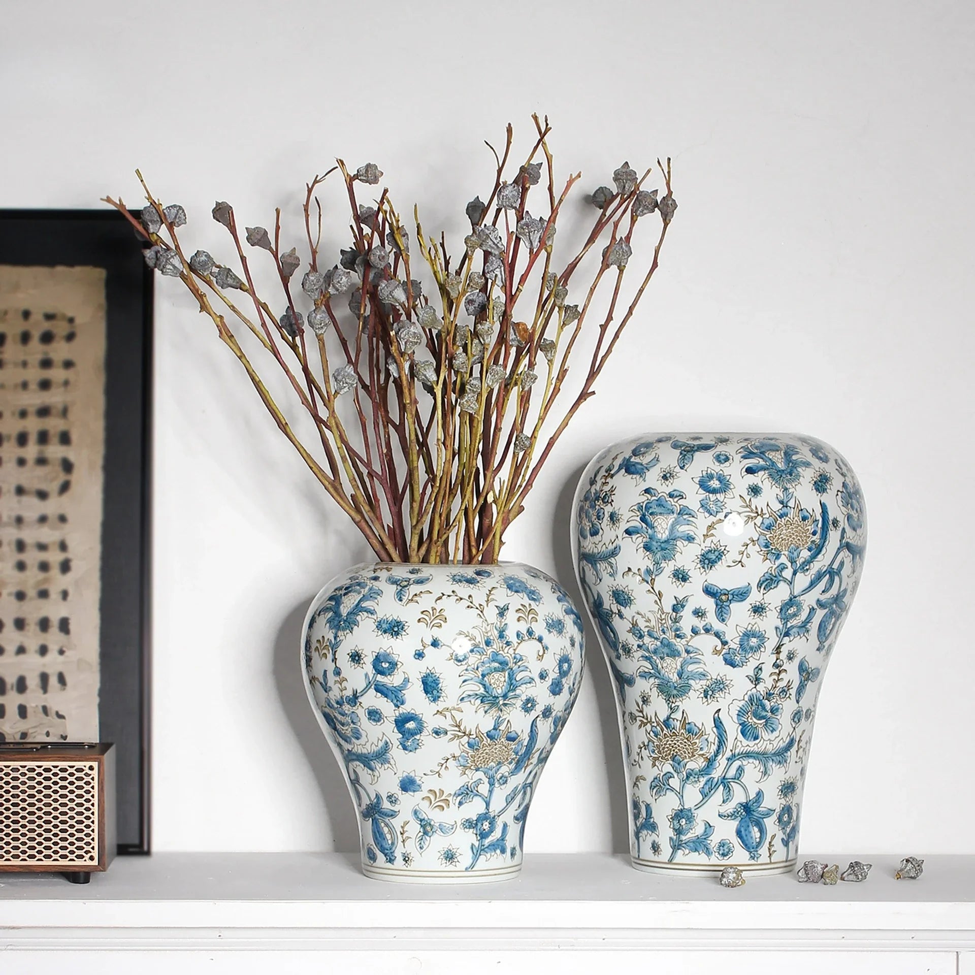 Afralia™ Blue and White Porcelain Ceramic Vase Chinese Retro Style Home Decoration Flowerpot