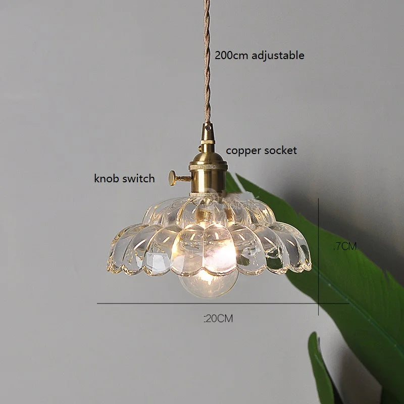 Afralia™ Vintage Glass Copper LED Pendant Light with Wooden Handle
