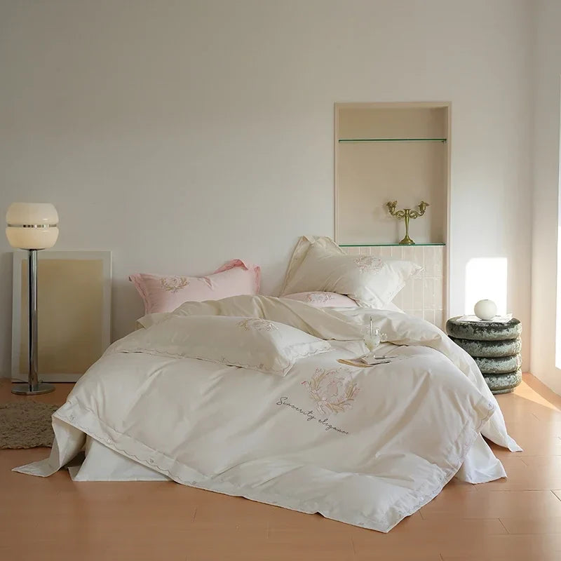 Afralia™ Brushed Volcanic Fleece Cotton Duvet Cover Set with Embroidered Details