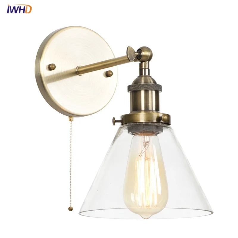 Afralia™ Loft LED Wall Lamp Vintage Pull Chain Switch Iron Bathroom Light