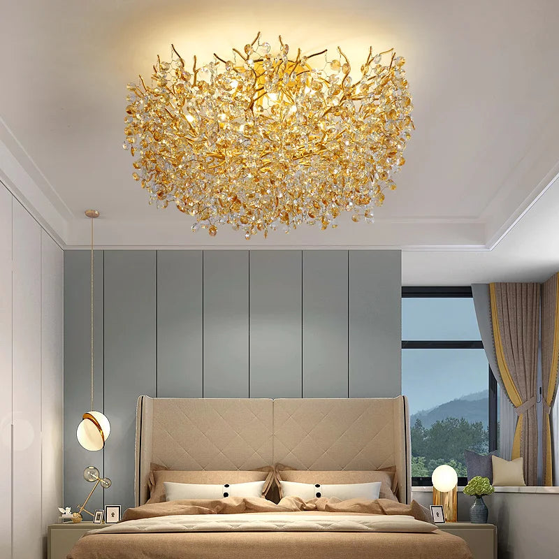 Afralia™ Gold Crystal Ceiling Chandelier: Luxury Lighting for Living Room, Dining Room, Bedroom.