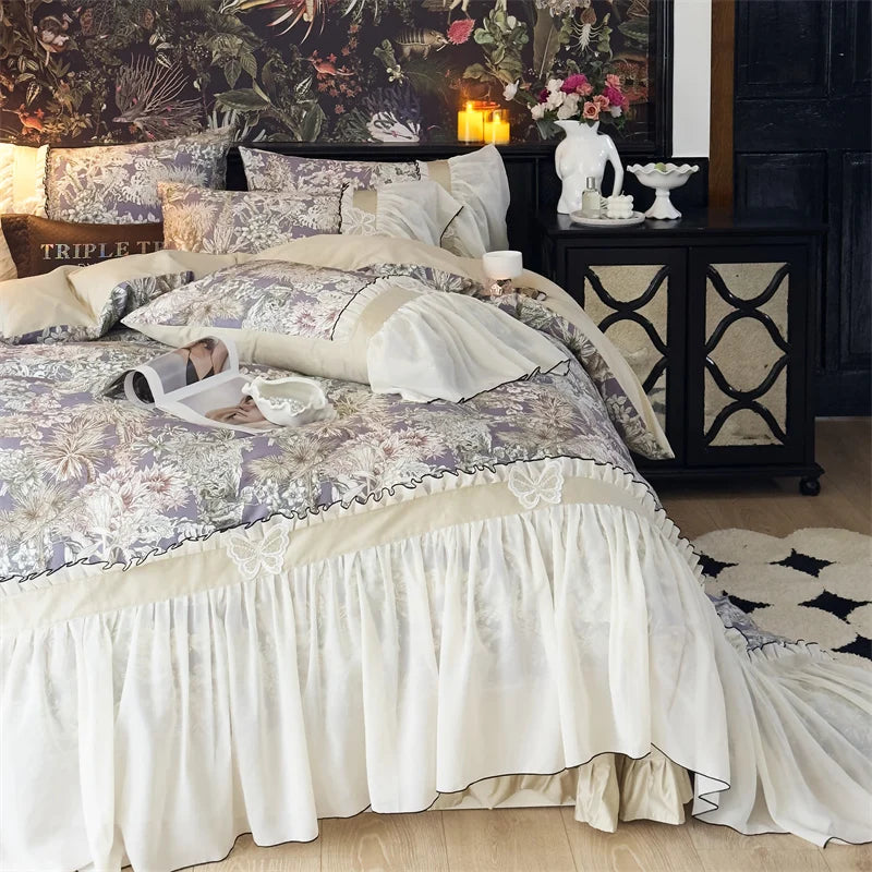 Afralia™ Exquisite Lace Ruffle Butterfly Egyptian Cotton Bedding Set