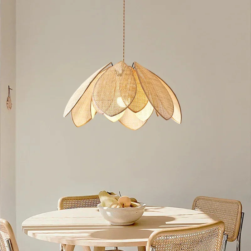 Afralia™ Rattan Petal Chandelier: Modern Nordic Wabi Sabi LED Pendant Light
