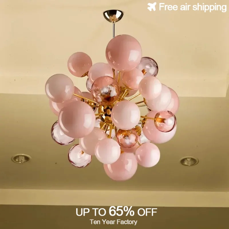 Afralia™ Pink Glass Bubbles Chandelier LED Ceiling Light