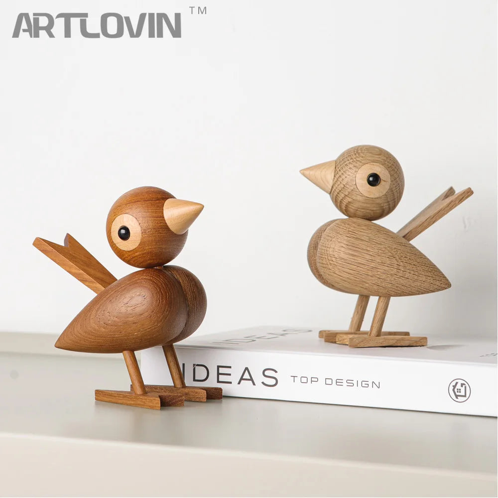 Afralia™ Oak Sparrow Wooden Doll, Nordic Style Teak Bird Ornament Decor