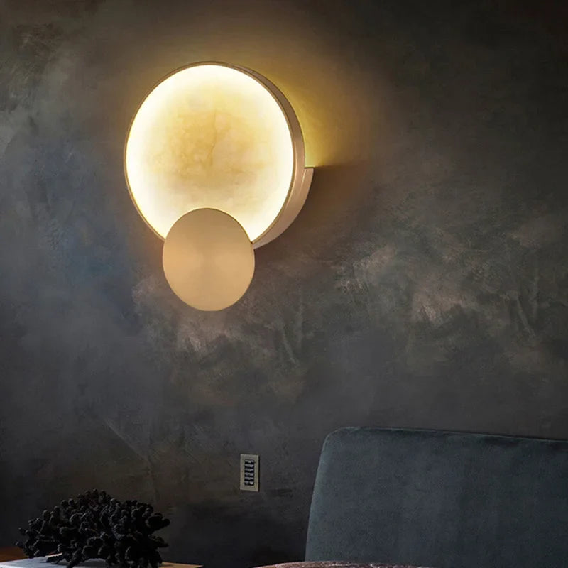 Afralia™ Modern Copper Round Marble Wall Lamp for Indoor Lighting in Living Room Bedroom