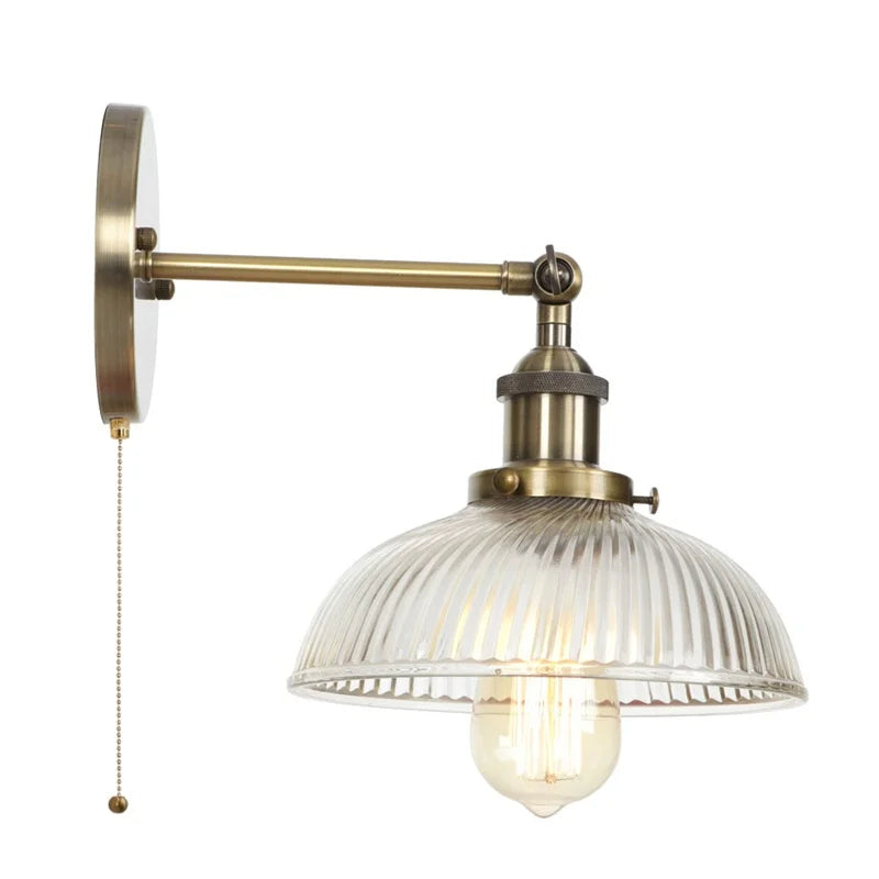 Afralia™ Glass Industrial LED Wall Sconce with Pull Chain Switch, Vintage Bedside Light