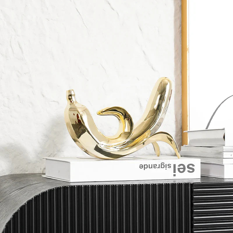 Afralia™ Golden Banana Figurine Resin Decorative Statue Home Décor Figurine