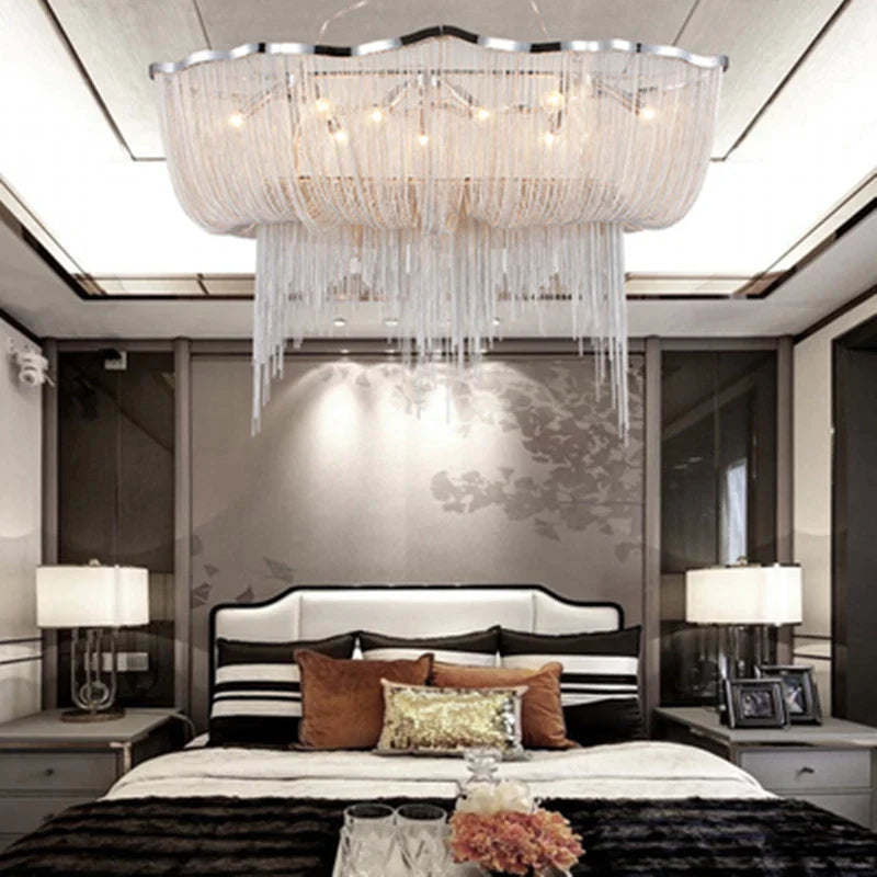 Afralia™ Chain Tassel Chandelier: Luxury Aluminum Pendant Light for Bedroom, Hotel, Restaurant