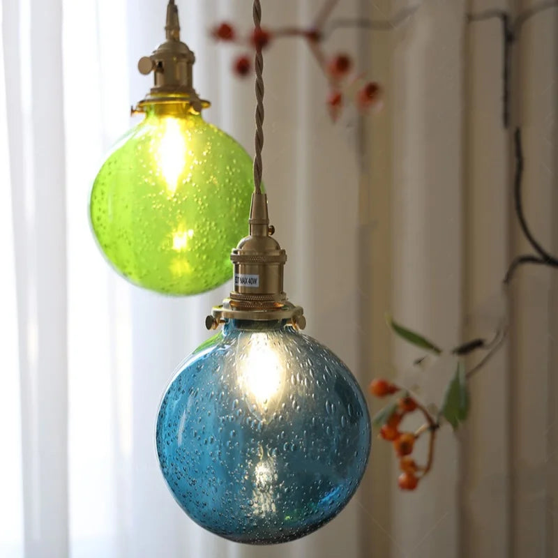 Afralia™ Bubble Glass Ball LED Pendant Lamp with Copper Knob Switch - Nordic Modern Home Decor