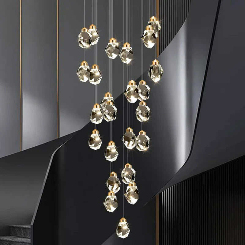 Afralia™ Crystal Chandelier Stair Pendant Light Modern Living Room Interior Lighting
