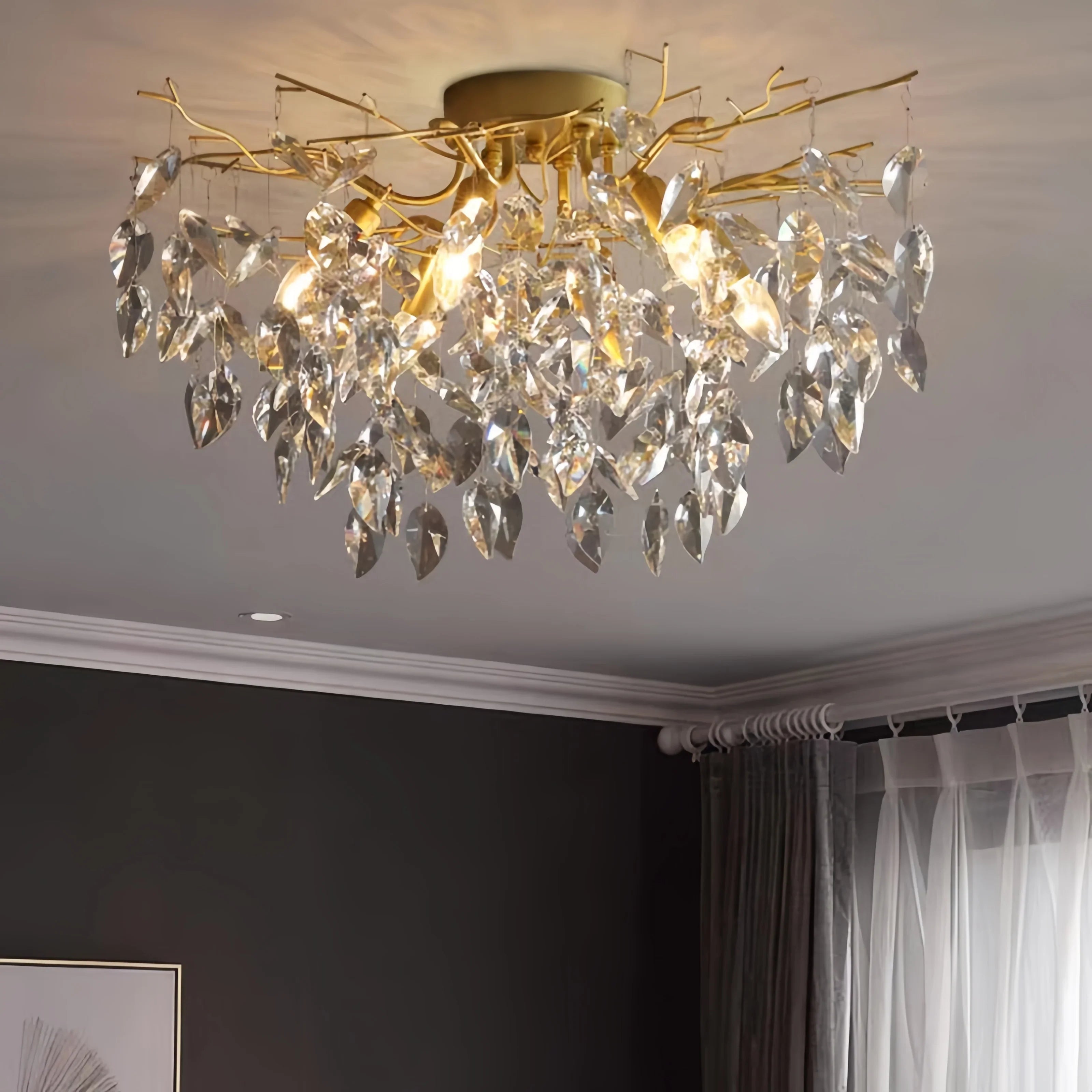 Afralia™ Luxury Gold Branch Ceiling Light Fixture