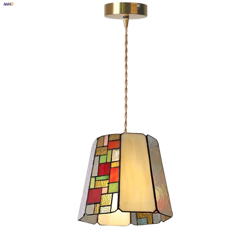 Afralia™ Tiffany Glass Vintage LED Pendant Light Fixture for Home Decor