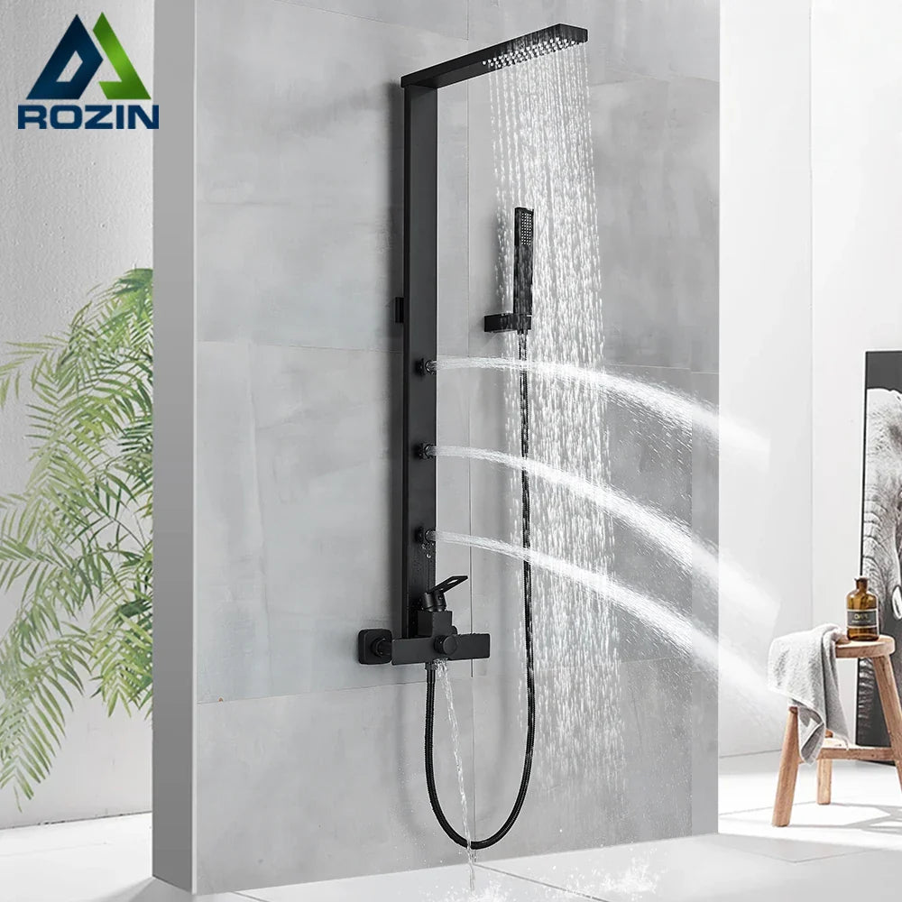 Afralia™ Rainfall Shower Faucet White Black Wall Mount Spa Massage Mixer Tap