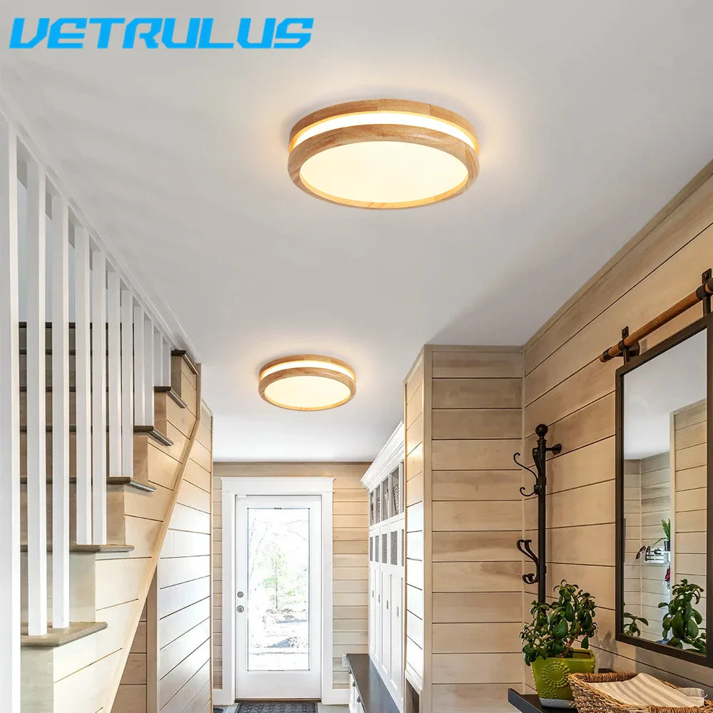 Afralia™ Modern Wood LED Ceiling Lamp 30W Minimalist Chandelier Dining Room Bedroom Light