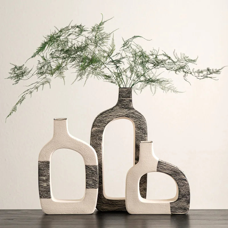 Afralia™ Geometric Stripes Ceramic Flower Vase for Home Decoration and Flower Arrangements