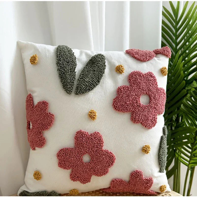 Afralia™ Pink Flower Loop Tufted Cushion Cover: Nordic Style Embroidered Pillow for Home