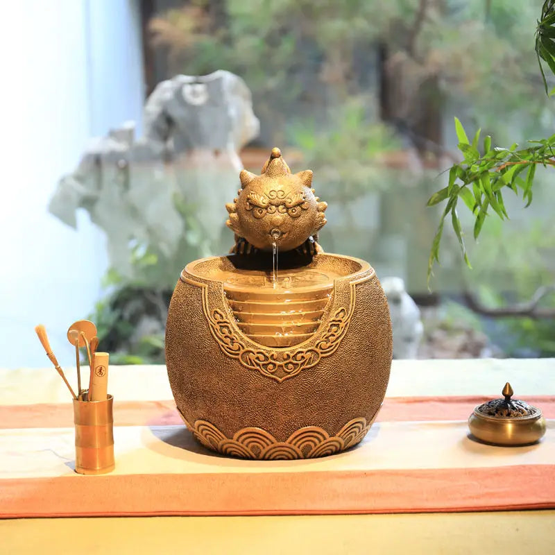 Afralia™ Chinese Style Wealth Attracting Ornaments for Living Room, Office, Desktop Fountain