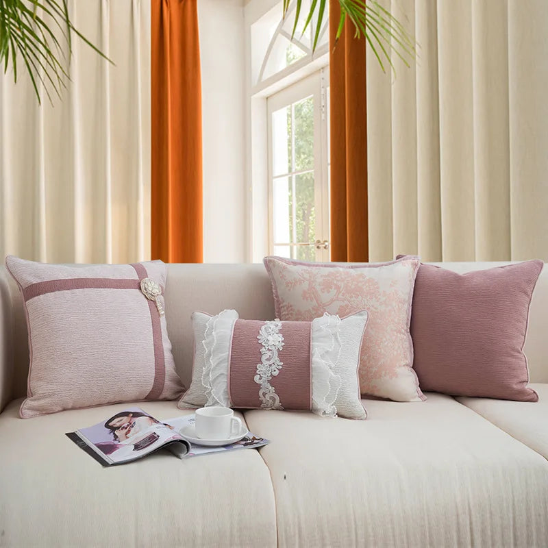 Afralia™ Modern Pink Sofa Pillowcase, Light Luxury Cushion Cover for Villa and Hotel Decor