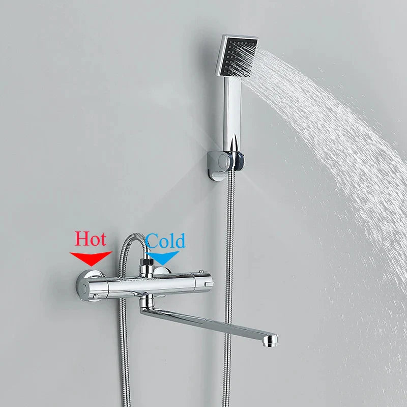 Afralia™ Thermostatic Shower Faucet Mixing Valve Bathtub Taps Brass Wall Mount Set