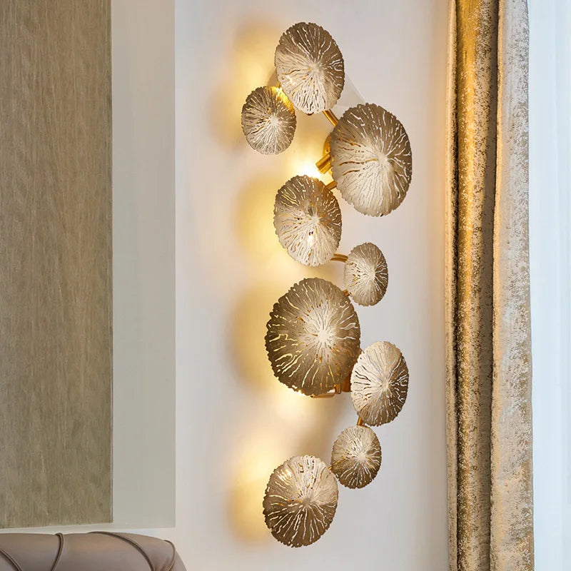 Afralia™ Nordic Copper Lotus Leaf Wall Lamp Gold Sconce | Modern Bedroom Bedside Light