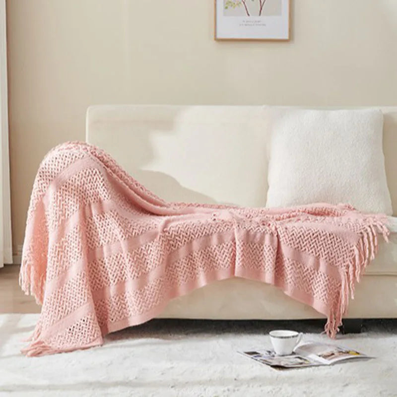 Afralia™ Knitted Tassels Blanket: Cozy Solid Color for Sofa, Bed, or Homestay