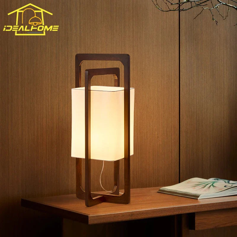 Afralia™ Zen Walnut Wood Table Lamp LED E27 Fabric Lampshade for Bedroom Living Room
