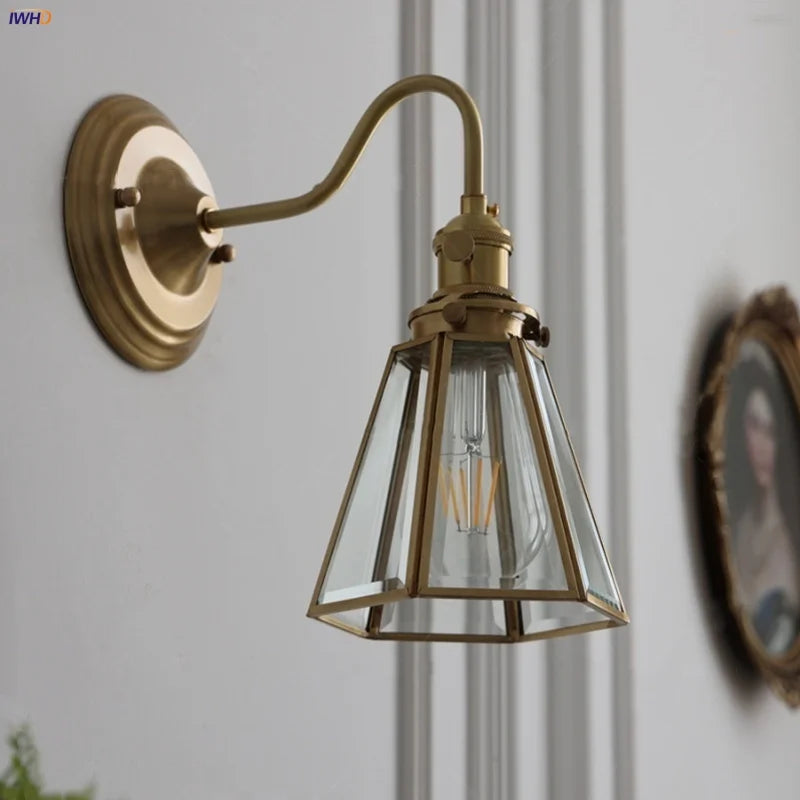 Afralia™ Blue Flower Glass LED Wall Sconce Vintage Style Stair Lights